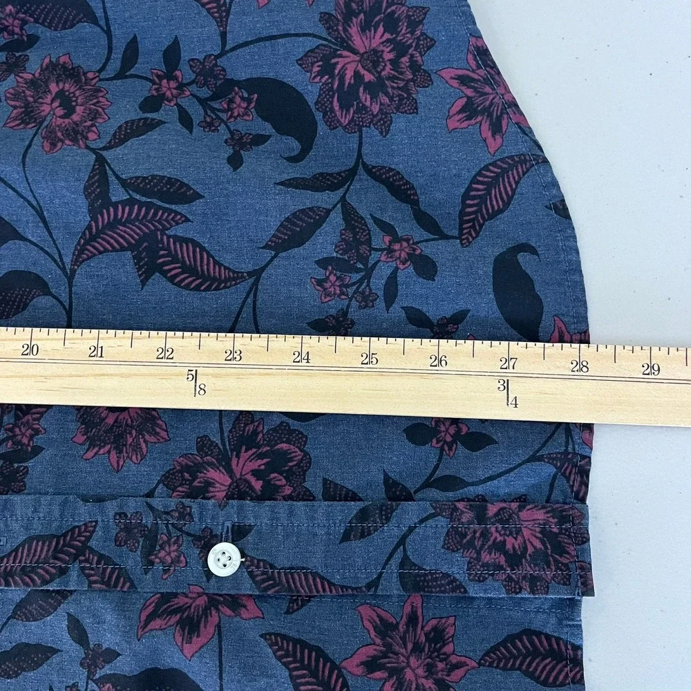 Banana Republic Mens Luxe Poplin Untucked Slim Fit Floral Shirt Blue Burgundy M